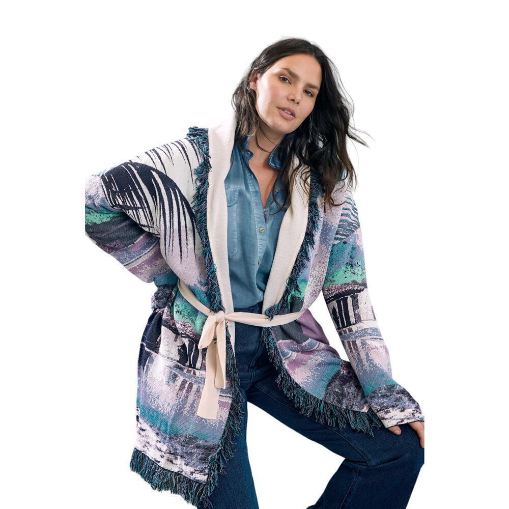 Anthropologie Aldomartins Moira Fringe Blue Duster Cardigan S